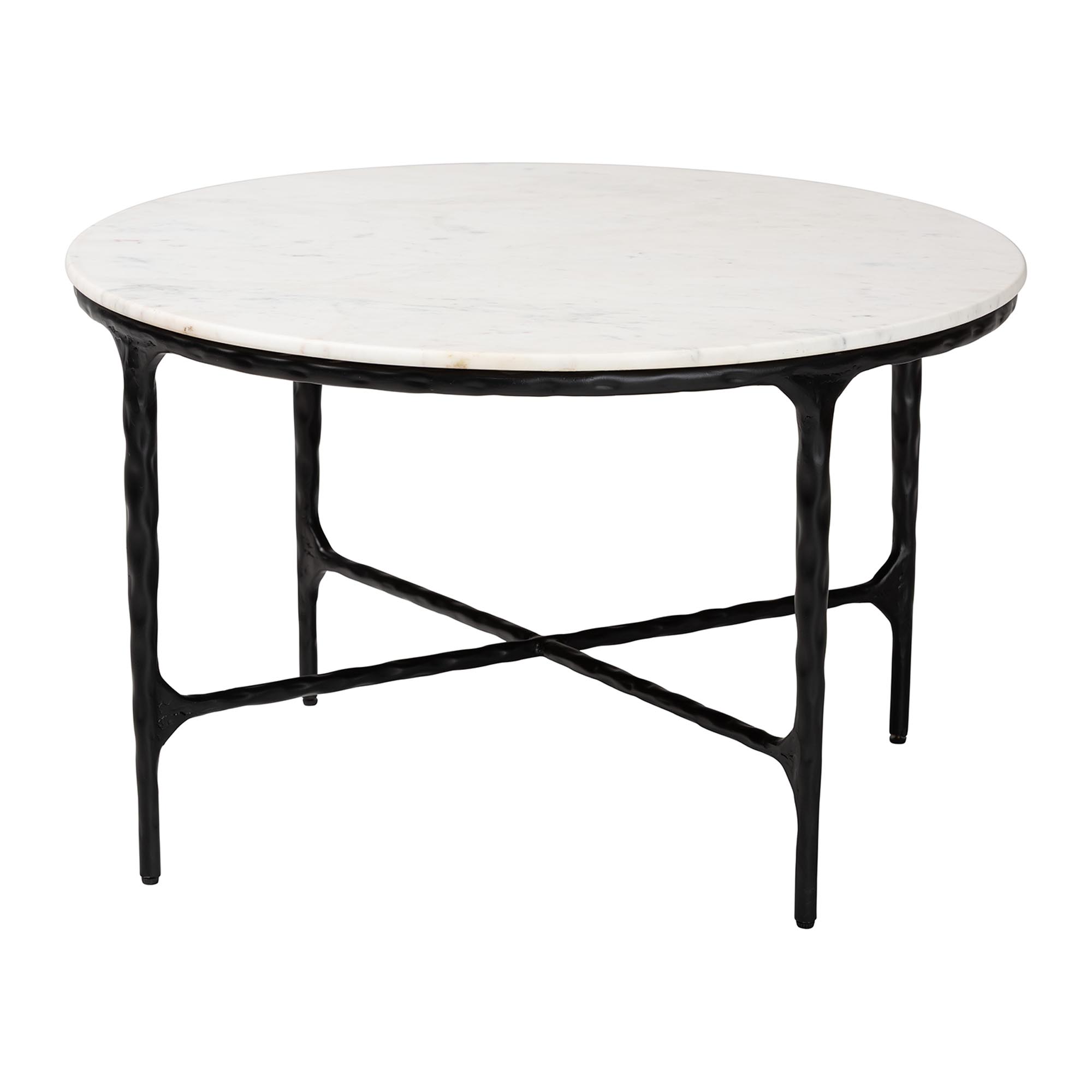 Baxton Studio Akanji Marble Coffee Table - Modern Rustic Accent Table with Hand-Forged Metal Frame for Living Room or Seating Areas, Round